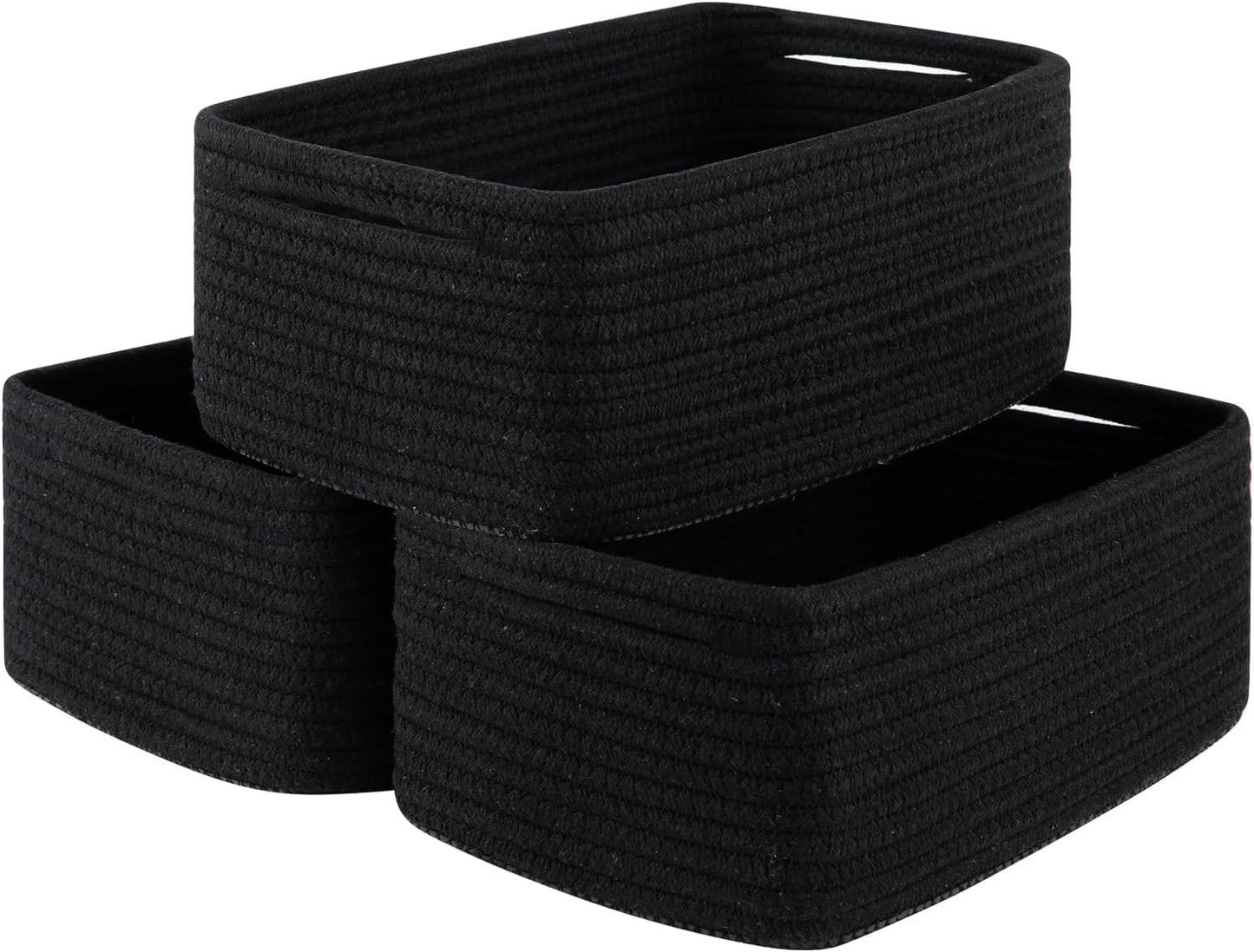 3 Pack Small Storage Baskets for Organizing, Cute Woven Decorative Gift Baskets for Shelves, Mini Closet Organizer Bins with Handles, 11.81''Lx7.87''Wx4.72''H-Black