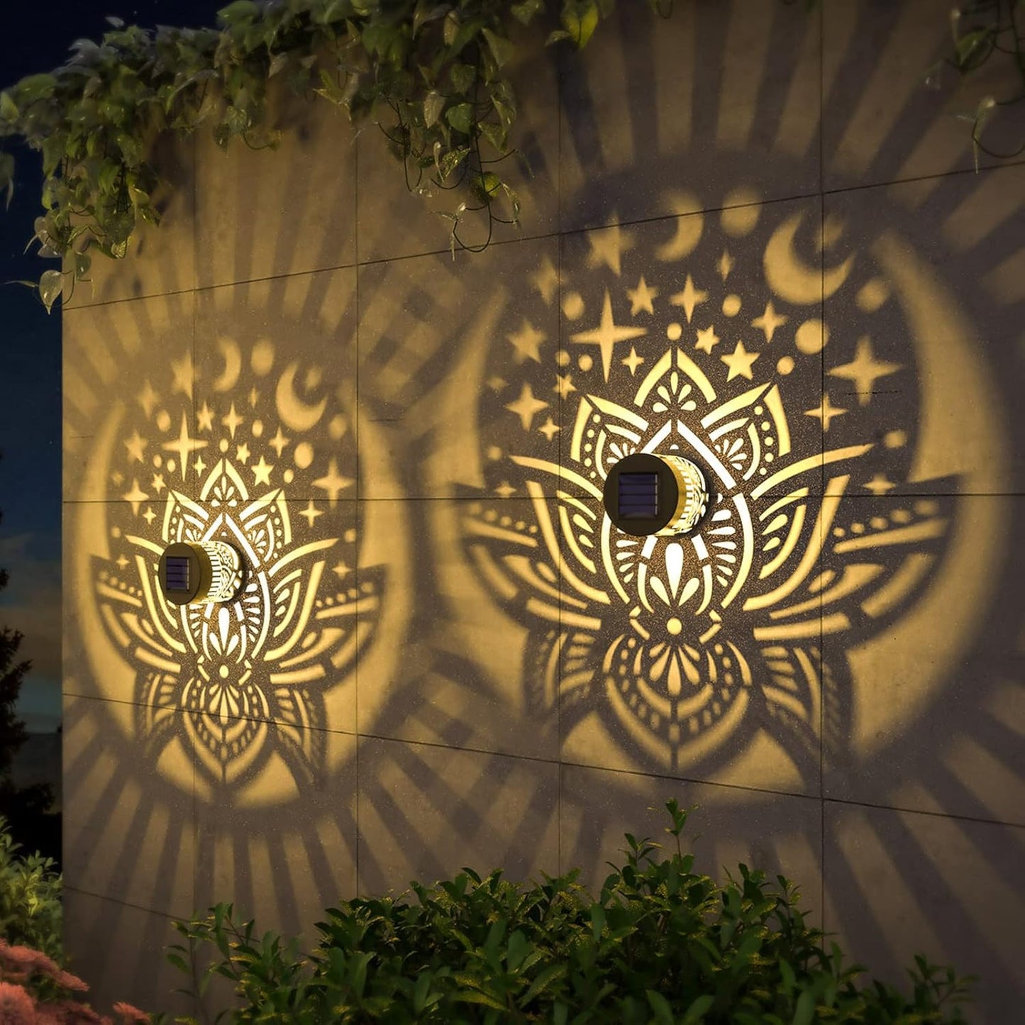 4 Pack Solar Fence Lights Metal Solar Powered Outdoor Wall Deck Lights Lotus Theme Waterproof Fence Light for Garden Post Patio Backyard Yard Decor (Lotus, 4 Pack)