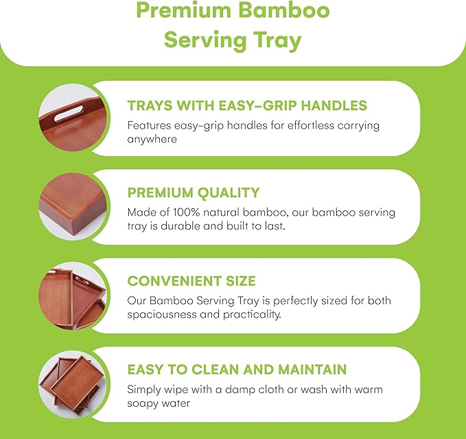 Prosumers Choice Wooden Tray - Dark Wood Serving Trays with Handles - Nesting Design for Space Saving - Wooden Serving Tray for Food, Drinks, Snacks - Set of 3