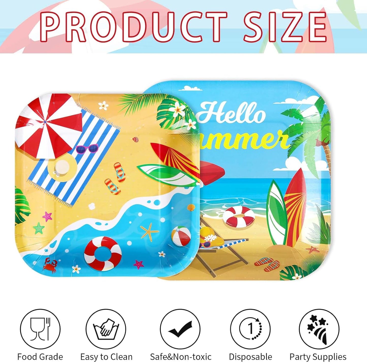 Grencian 200Pcs Beach Party Supplies Hello Summer Party Plates and Napkins Disposable Summer Pool Paper Tableware Set for Hawaiian Beach Pool Birthday Baby Showe Decorations, Serves 50