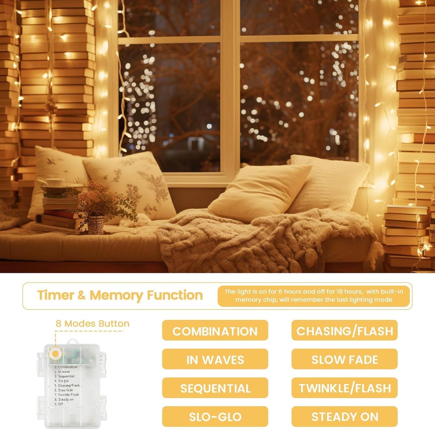 4 Pack String Lights Battery Operated with Timer, 132FT 400 LED Waterproof Battery Twinkle Lights, 8 Modes Fairy Light for Indoor Outdoor Party Bedroom Garland Tree Christmas Decorations (Warm White)