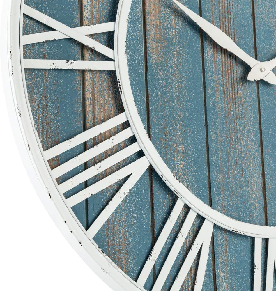 30" Coastal Wall Clock - Metal & Solid Wood Noiseless Weathered Beach Blue Wall Clock