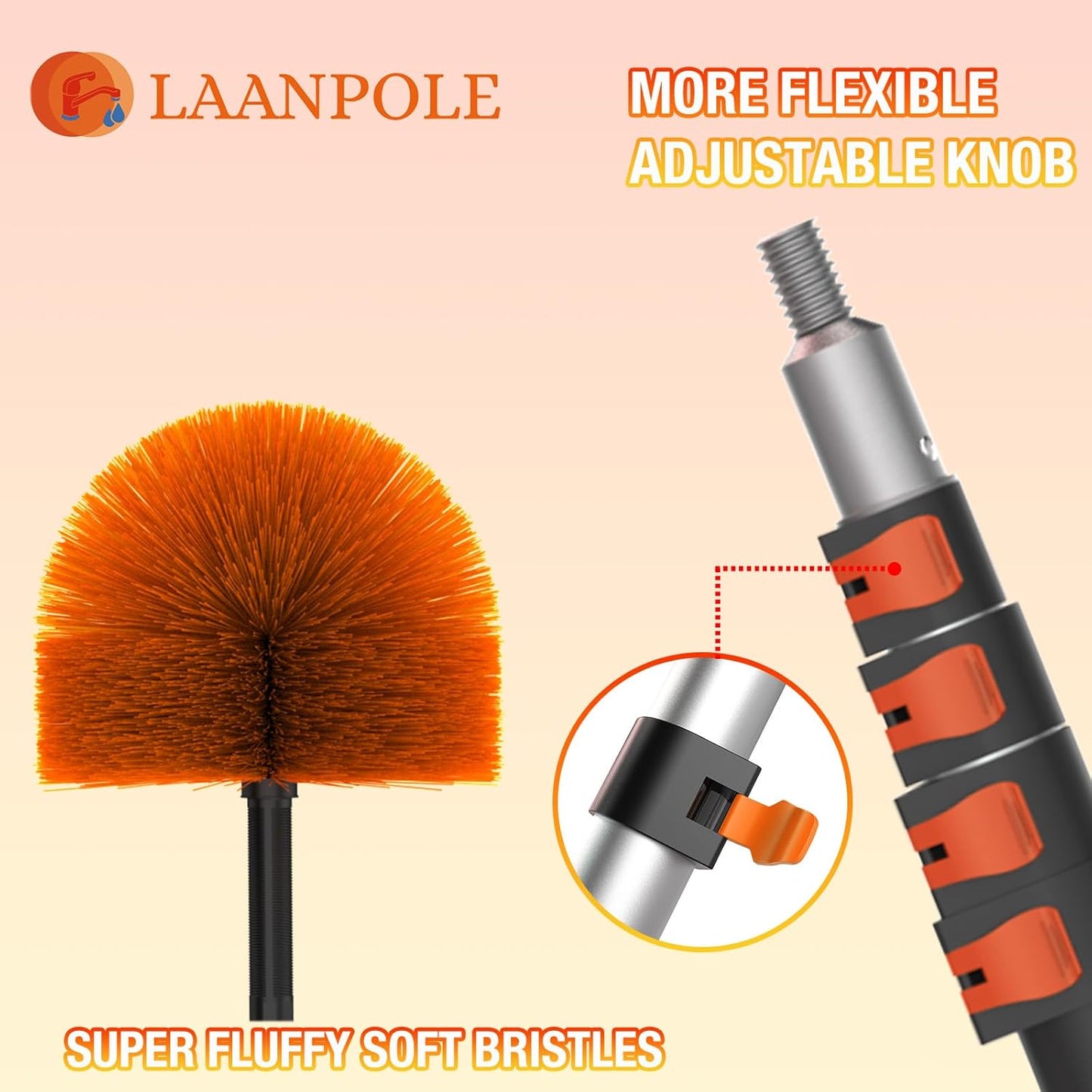 12FT (20FT Reach) Cobweb Duster with Extension Pole, Spider Web Brush for Cleaning Extendable, Professional Ceiling and Corner Dusters for Outdoor Indoor Use