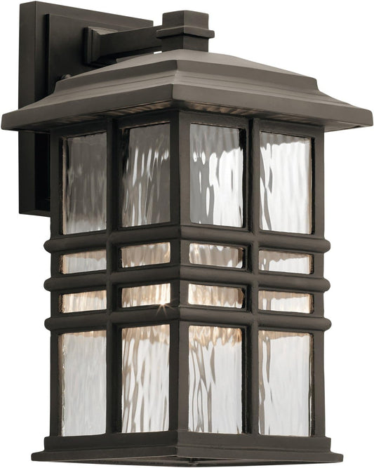 Kichler Beacon Square 14.25" Outdoor Wall Light in Olde Bronze®, 1-Light Exterior Wall Sconce with with Clear Hammered Glass, (14.25" H x 8" W), 49830OZ
