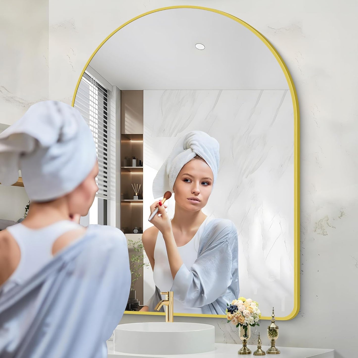 Arched Bathroom Mirror, 36"x48" Gold Arch Mirror for Bathroom, Wall Mounted Mirror, Gold Vanity Wall Mirror w/Metal Frame for Bedroom, Entryway, Living Room, Vertically Hanging or Leaning Against