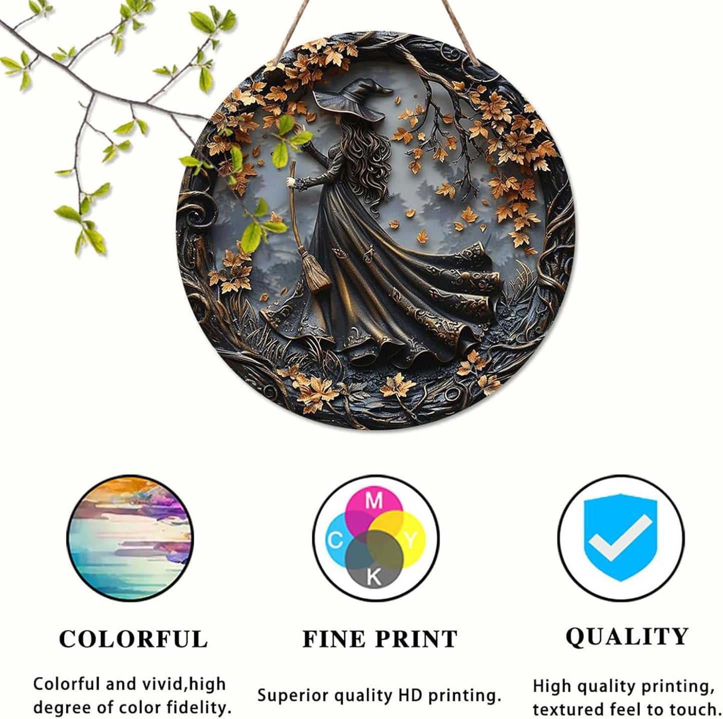 Fanyil/Olygee/Sherum/Shirem/Pubyfun/Glosrity/Libilin/Graddi/Solymody/Gowebs/Goredny/Vianys Witching Hour, Door Way Hanging Decor Halloween, 2D Wooden Round Witches Sign (C, 11.8")