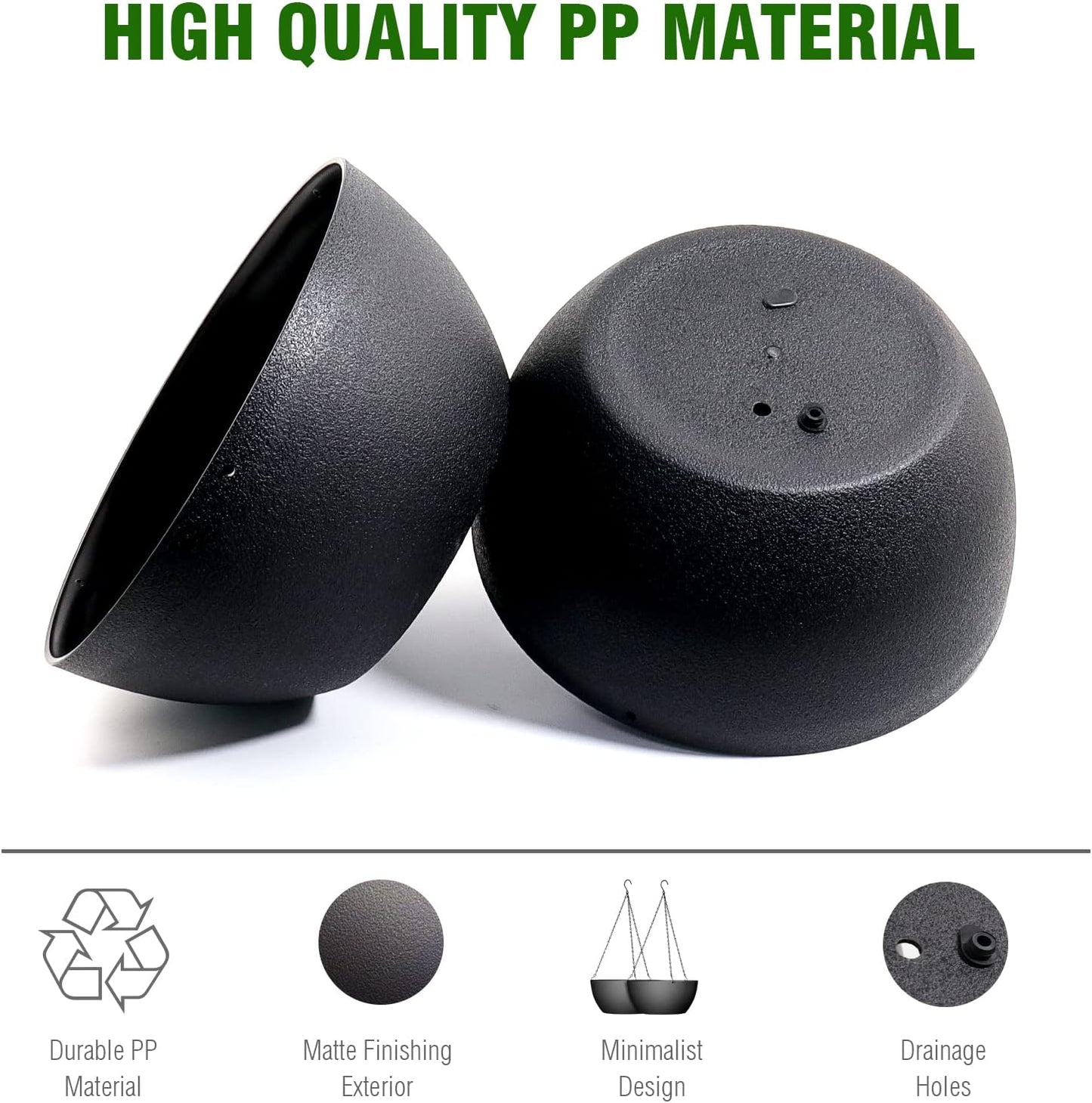10 inch Hanging Planters for Outdoor Indoor Plants with Drainage Holes and Chain, 2 Pack Round Hanging Flower Pots for Garden Home Porch Decor, Black