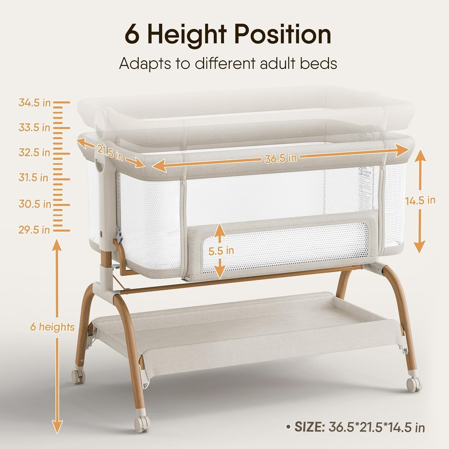 Baby Bassinet Bedside Crib, 3-in-1 Baby Bassinet Bedside Sleeper with Mattress and Soft, Breathable Sheet, Full-Mesh Sides, 6-Height Adjustable, Stable and Secure Crib for Newborns
