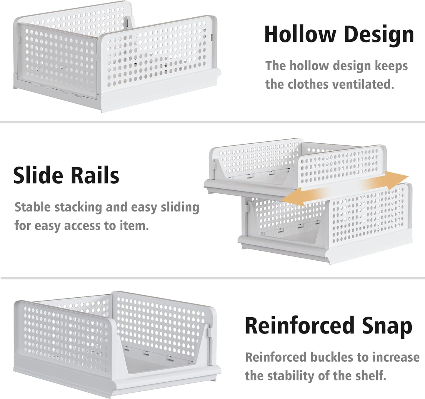 5 Pack Stackable Plastic Storage Basket Closet Organizer Bin Foldable Clothes Organizer Storage Drawer Shelf Container for Living room Bathroom Kitchen Office (3L+2S)