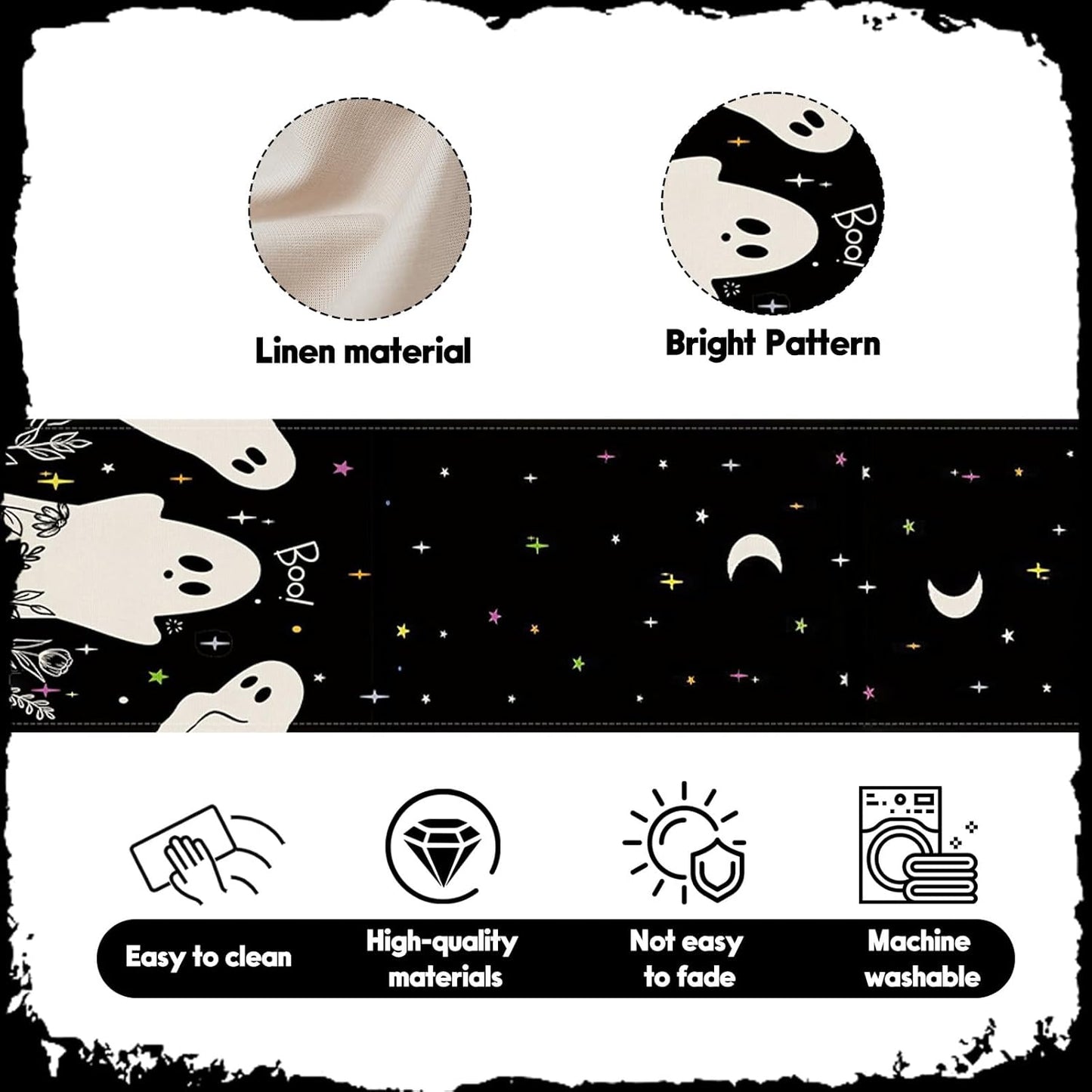 Halloween Black Table Runner Spooky Ghost Floral Boo Table Linen Runner Seasonal Holiday Kitchen Dining Table Decoration Halloween Decorations for Indoor Outdoor Home Party Decor 13x72 Inch