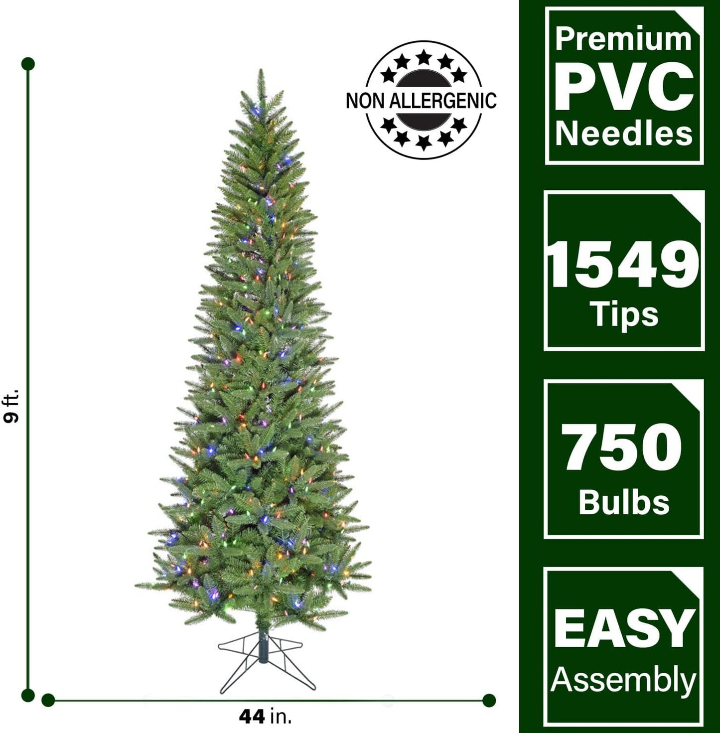 Fraser Hill Farm 9-ft. Winter Falls Slim Christmas Tree with 8 Function Dual Multicolor & Warm White LED Lights, Artificial Tree