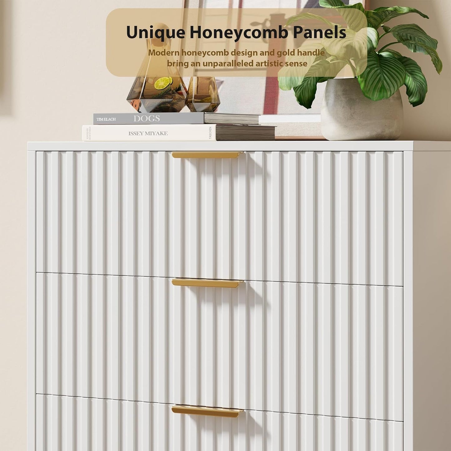 GarveeHome Fluted 5 Drawer Dresser for Bedroom, 47.2" Tall Modern Chest of Drawers with Deep Drawers and Wide Top, Wooden Dresser Organizer for Living Room, Hallway, Kids Room, White