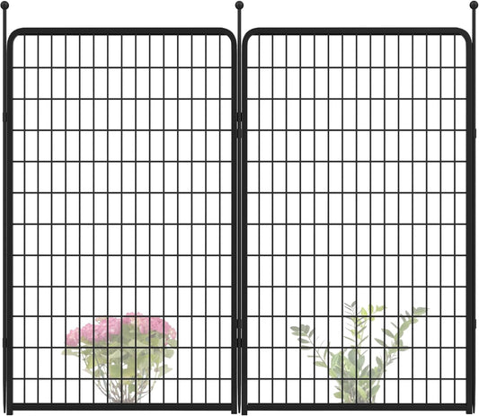 FXW Garden Fence Outdoor for The Yard – 50in(H) x 5.0ft(L) Heavy Duty Metal Animal Barrier for Dog and Rabbit, Decorative Dog Fence, 2 Panels, Black