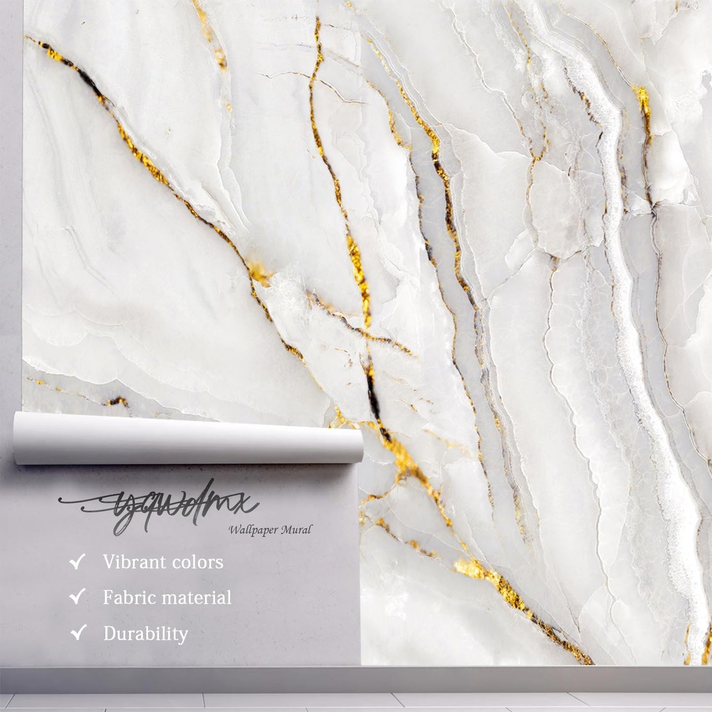 -Gold Marble Fabric Wallpaper Abstract Texture Mural Living Room 180" x 115" (Not Peel and Stick)