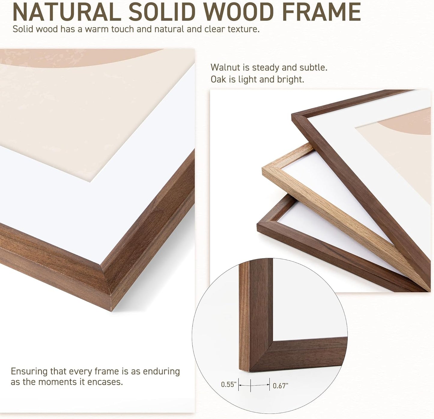 11x14 Picture Frame Set of 4 Natural Solid Walnut Photo Frames with 8x10 Removable Mat Wall Hanging Large Handcrafted Frame with HD Plexiglass Wall and Tabletop Display Large Poster Frame