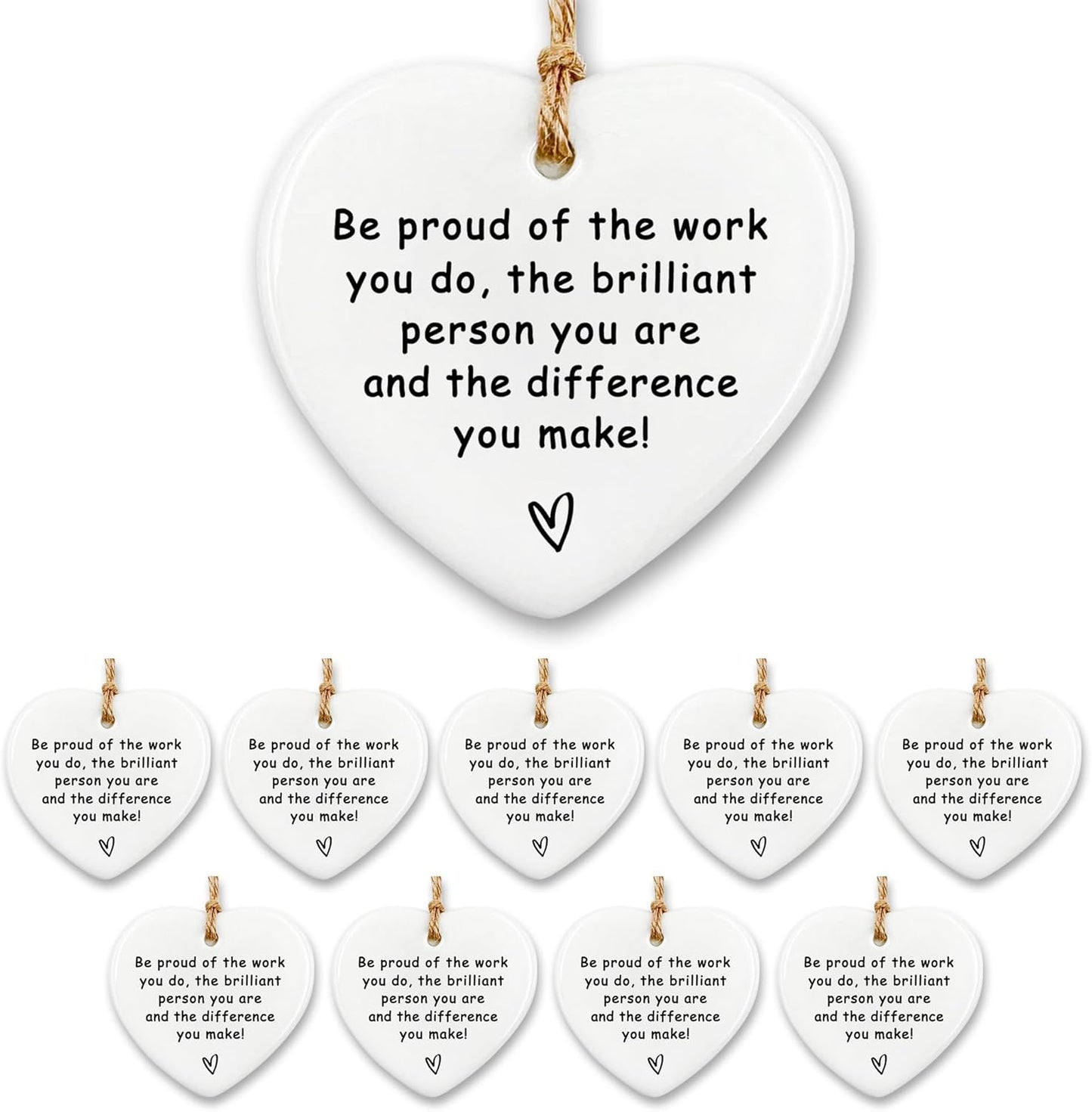 10 Pcs Thank You Gifts - Ceramic Heart Ornament, Leaving & Retirement Goodbye Gifts for Coworkers, Teachers & Nurses