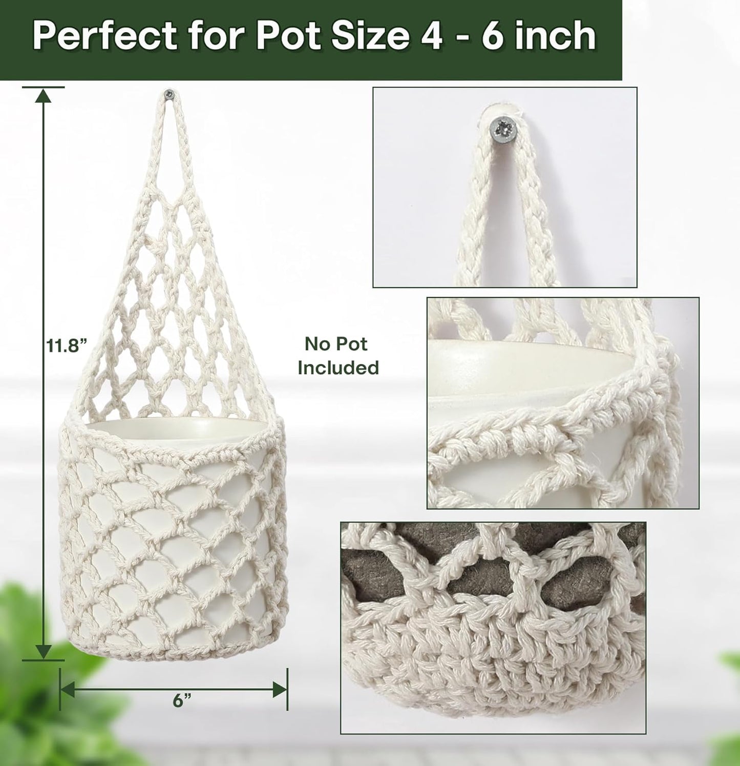 4PK Wall Planters for Indoor Plants, Macrame Plant Hanger | Wall Planter, Plant Hanger, Hanging Planter (2 Large + 2 Small)