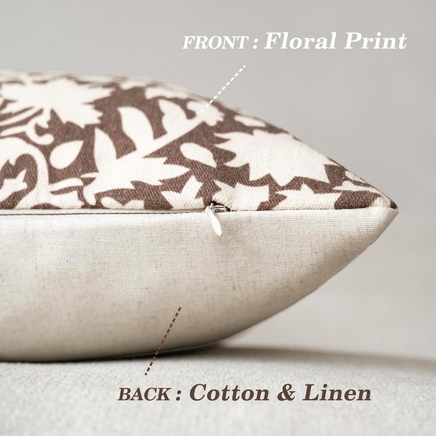 Foindtower Set of 2 Decorative Neutral Floral Lumbar Throw Pillow Covers Accent Farmhouse Cushion Covers Boho Vintage Pillowcase for Couch Sofa Bedroom Living Room Home Decor Outdoor,12×20 Inch,Brown