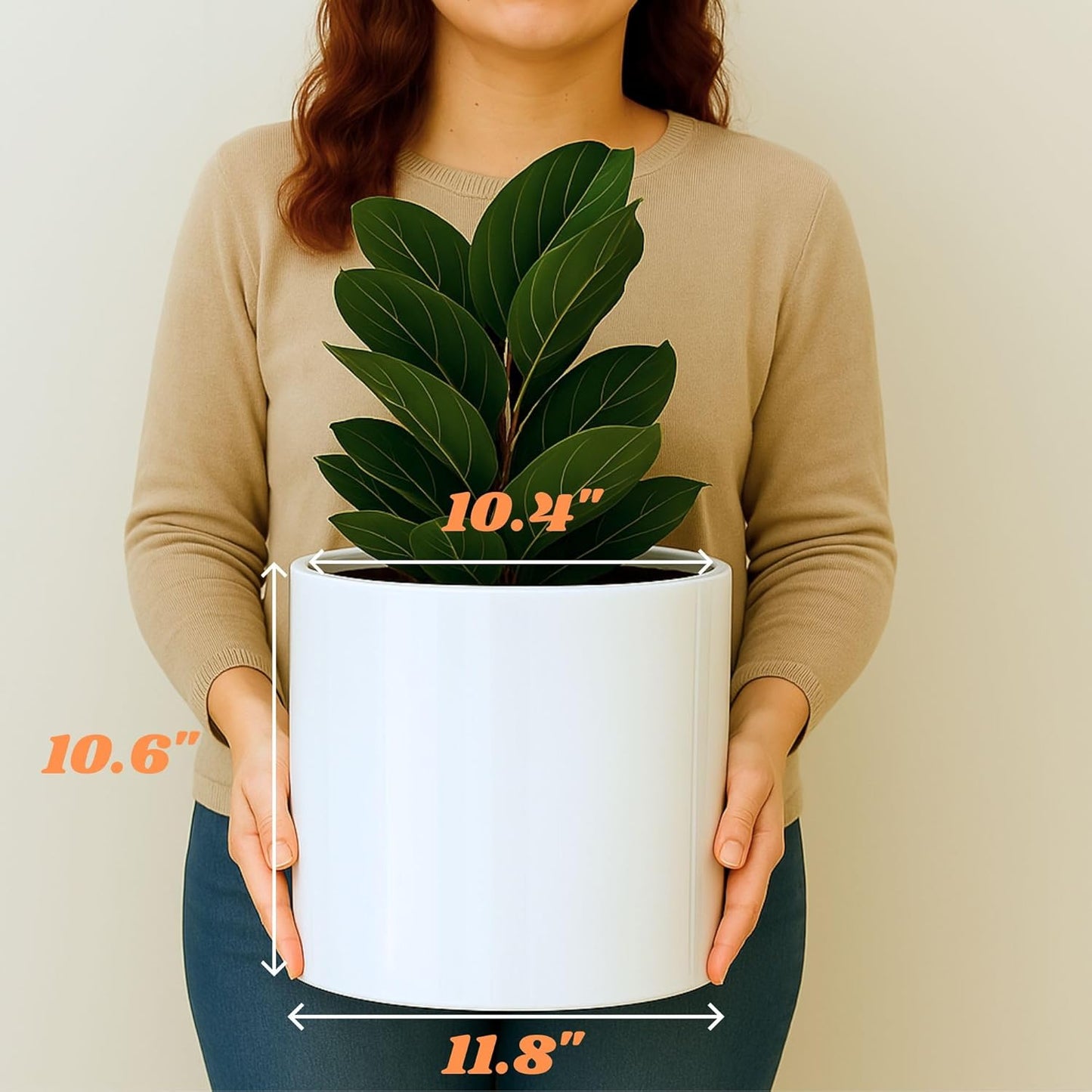 Fox & Fern Large 12 Inch Planter — Premium Lightweight Fiberstone Glossy White Plant Pot; Drainage Plug; Large Indoor & Outdoor Floor Planter; 12 Inch Pots for Plants; Weather Resistant & UV Resistant