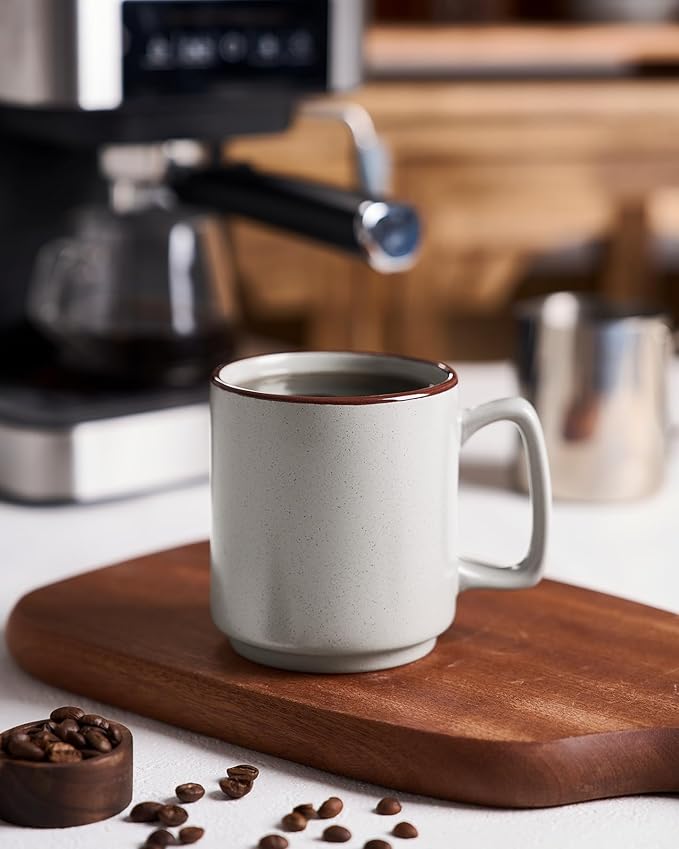 famiware Coffee Mugs Set of 6, Nebula 14oz Coffee Mugs, Ceramic Cup Set with Handle for Latte, Tea, Milk, Cappuccino, Cocoa, Light Gray