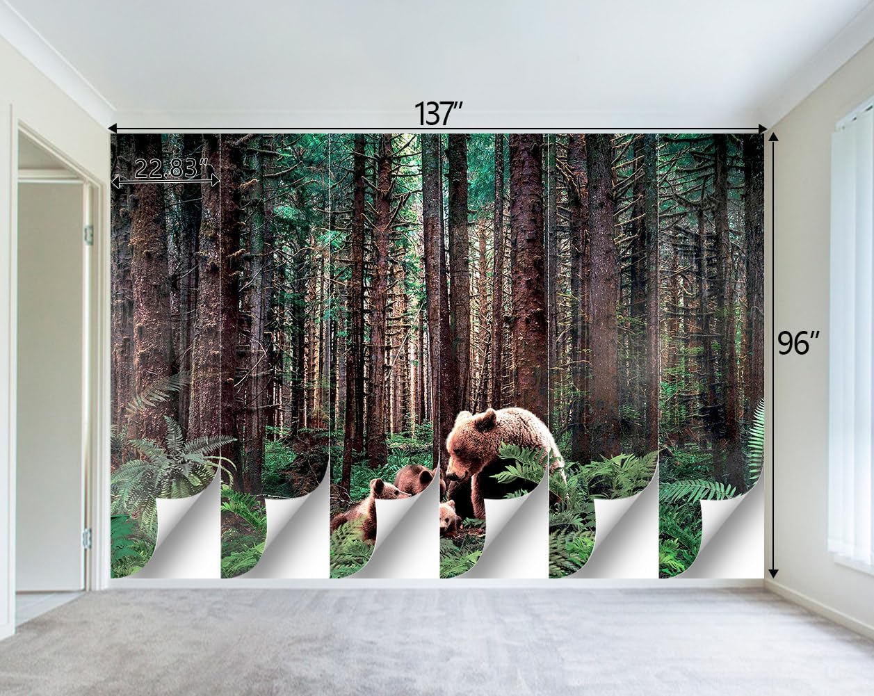 Forest Animals Bear wallpeper Kids Bedroom Woods Wall Mural - 137"x96"（Not Peel and Stick）