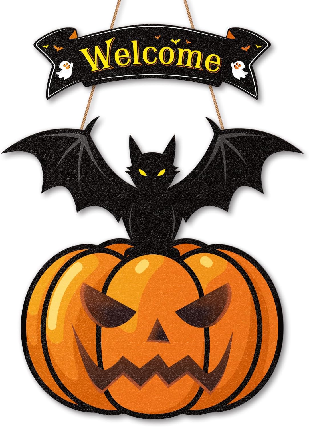 Halloween Door Wreath,Halloween Wall Decorations Wooden Black Bats Pumpkin Halloween Wreaths for Front Door, Halloween Door Decorations Indoor Outdoor Sign