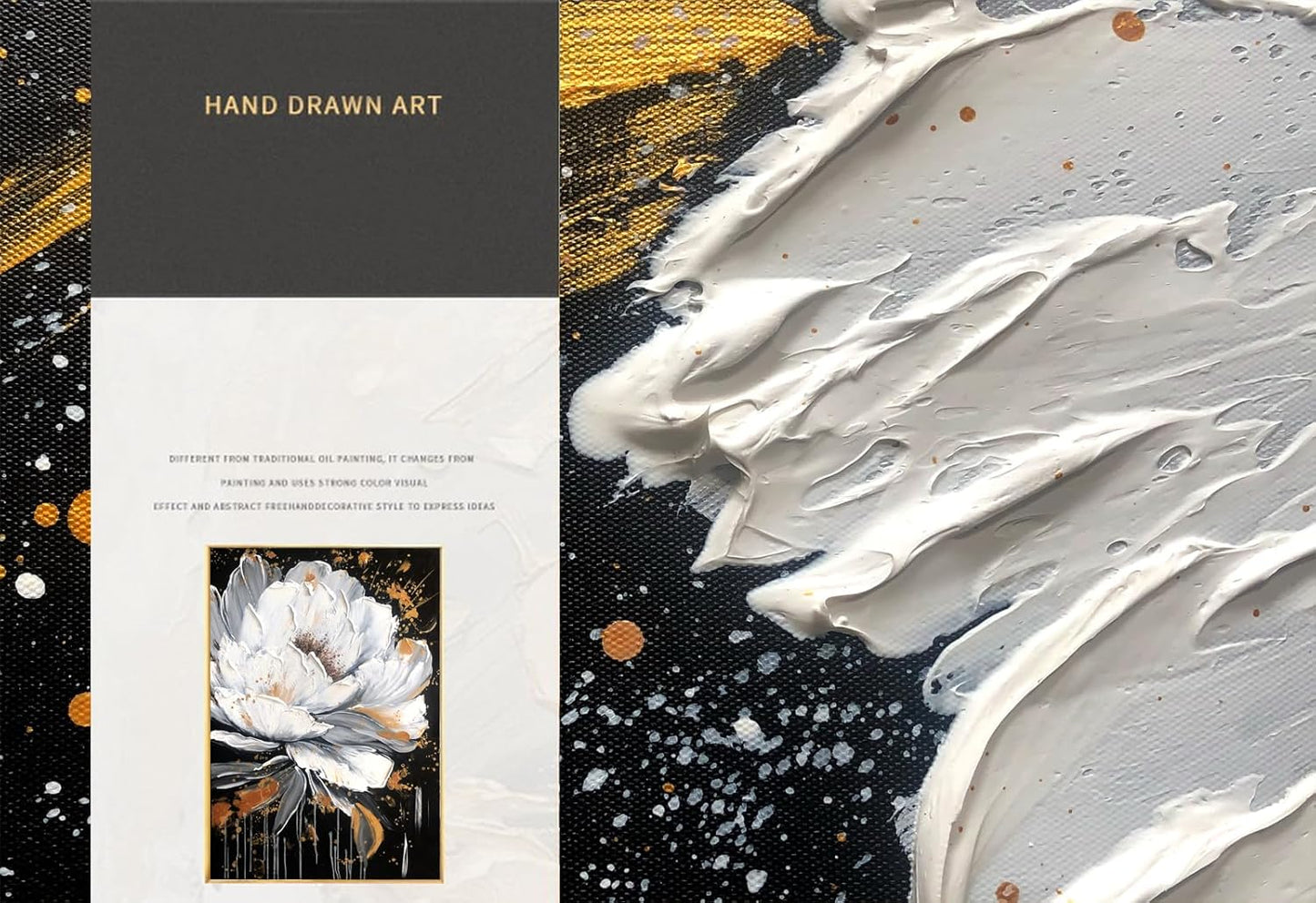 Framed White and Black Flower Wall Art for Study,Hand Painted Floral Oil Painting for Bedroom,Modern Textured 3D Artwork Office Kitchen Decor 28x40inch