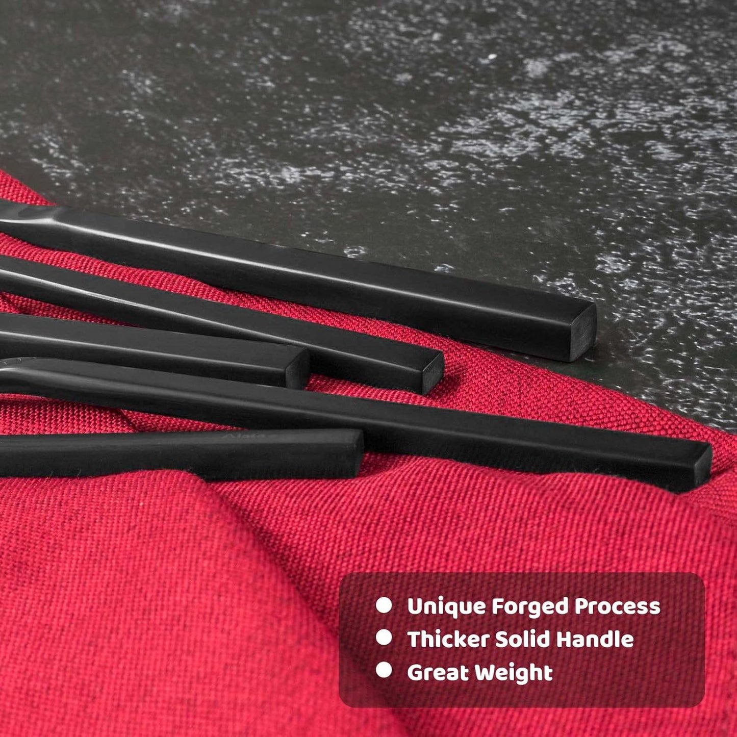 Alata Cube 45-Piece Forged Stainless Steel Flatware Set Cutlery Set with Utensil-Serving Set, Silverware Set Service for 8, Matte Satin Polished, Dishwasher Safe