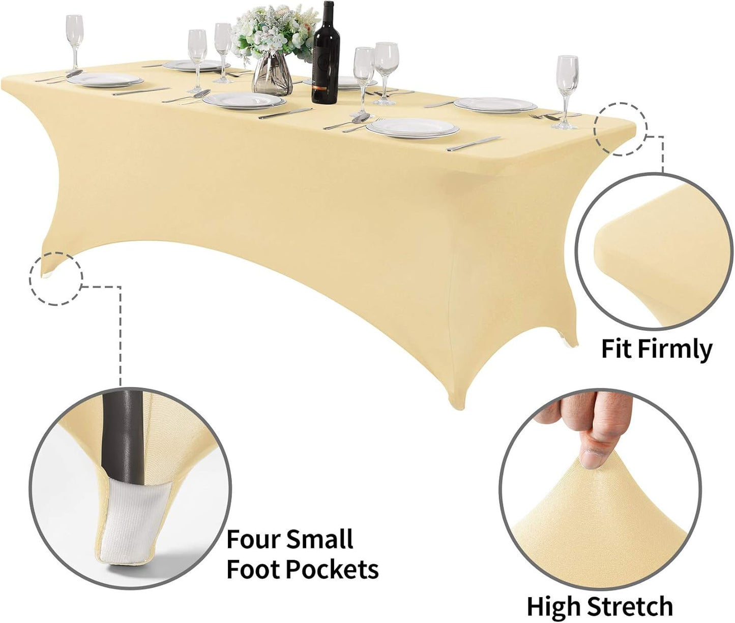 2Pack Spandex Table Cover for 8FT or 4ft or 6ft Table Universal Fitted Stretch Tablecloth for Party, Banquet, Wedding and Events-Champagne