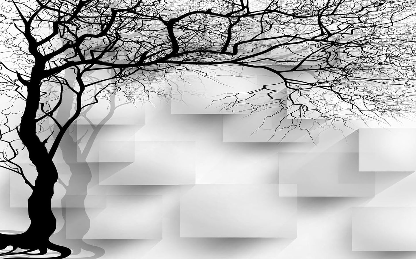 Grey Trees Wallpaper 3D Geometry TV Sofa Background Wall Mural for Bedroom Living Room (Not Peel n' Stick)