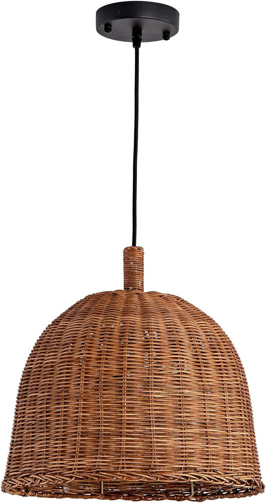 3-Light Dark Curry Rattan Pendant Light,13.77" Rustic Hanging Light,Brown Wicker Pendant Light Hand-Woven Rattan Chandelier for Workplace Dining Living Bedroom Kitchen Farmhouse