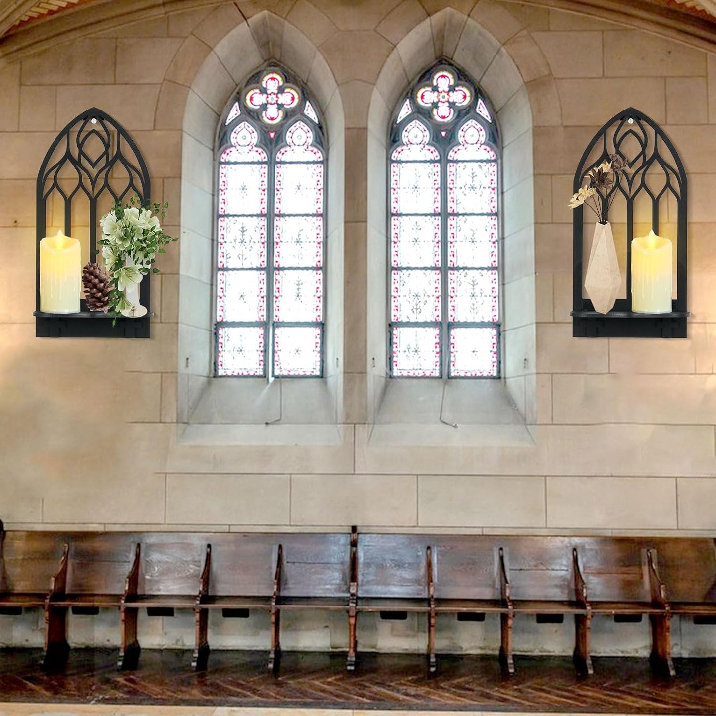 2 Pcs Gothic Sconces Wall Decor Black Goth Decor Arched Church Wall Gothic Decor Art Gothic Bathroom Decor Gothic Home Decor for Living Room Kitchen Dinner Room (Upward)