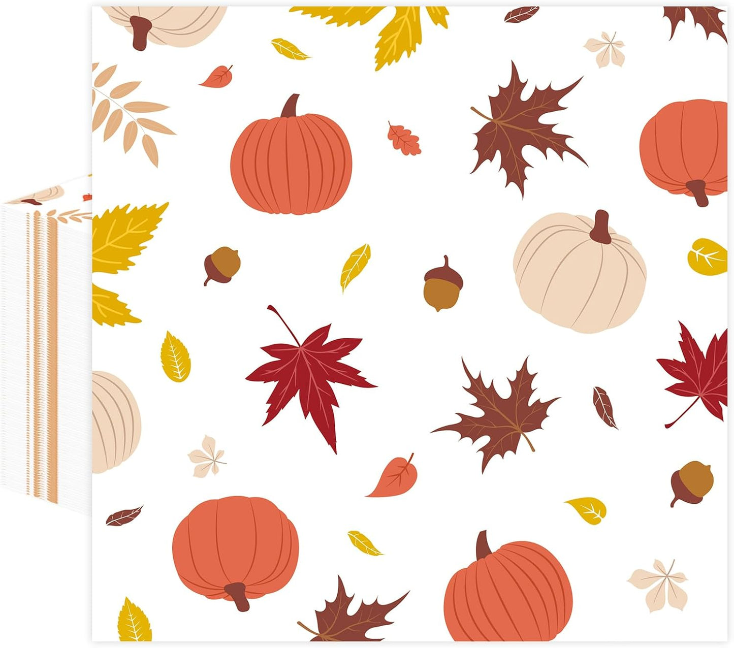 50 Pcs Fall Napkins 5 x 5 inch, 3 Ply Pumpkin Maple Leaves Paper Napkins Disposable Holiday Cocktail Napkins for Dinner Bathroom Autumn Thanksgiving Party Decorations (Fall)