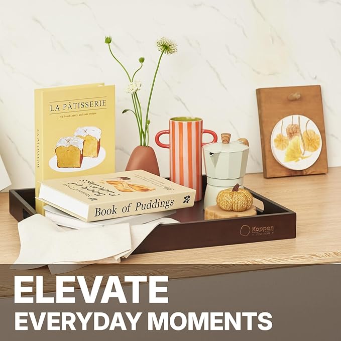 Koppen Acacia Wood Serving Tray with Handles, 17" x 13.86", Large Wooden Platter for Breakfast, Ottoman Tray for Party, Snacks, Fruit, Coffee Table, Living Room, Sofa, Bed, Outdoor