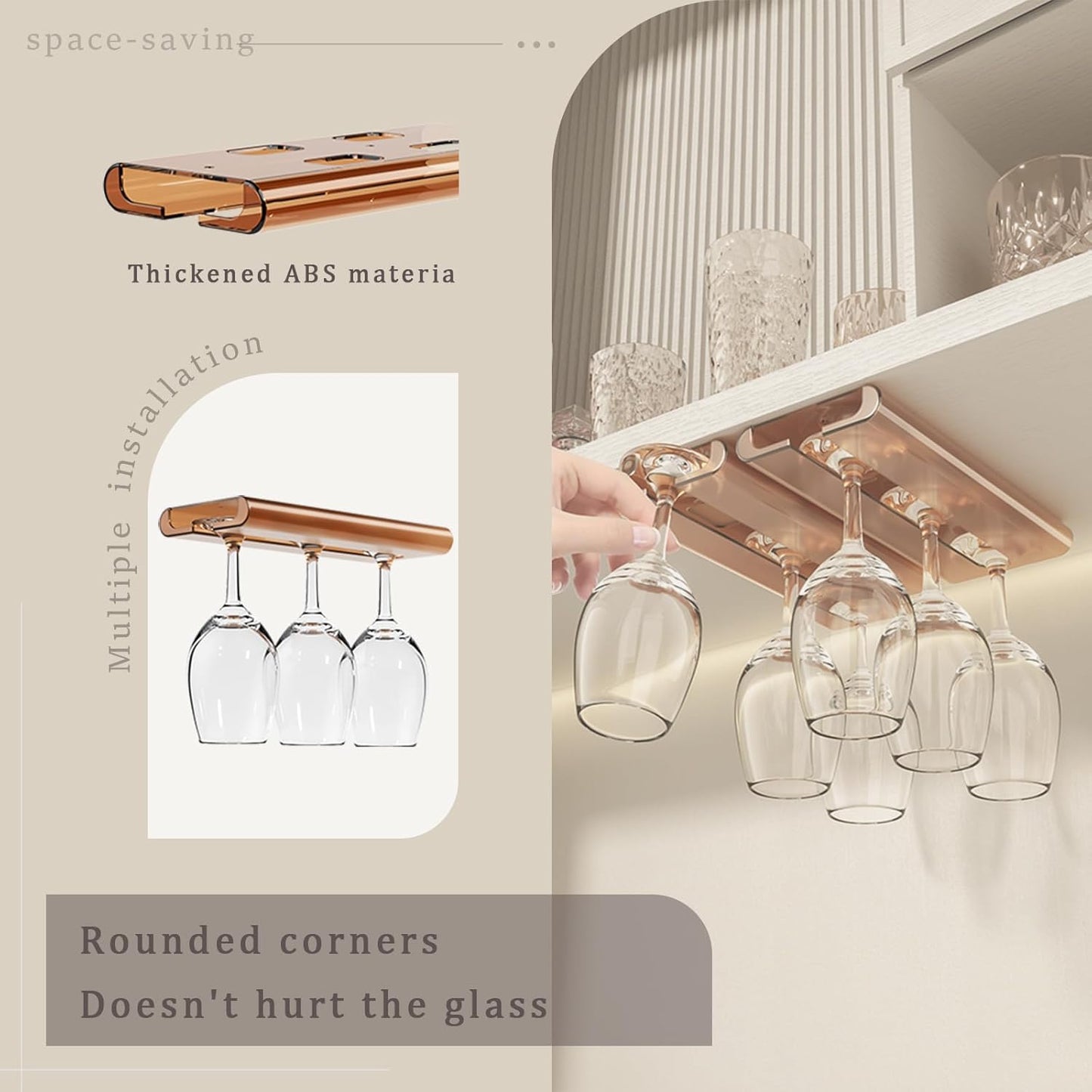 2Pack Wine Glass Rack, Punch-free Stemware Rack for Kitchen and Bar (Amber)
