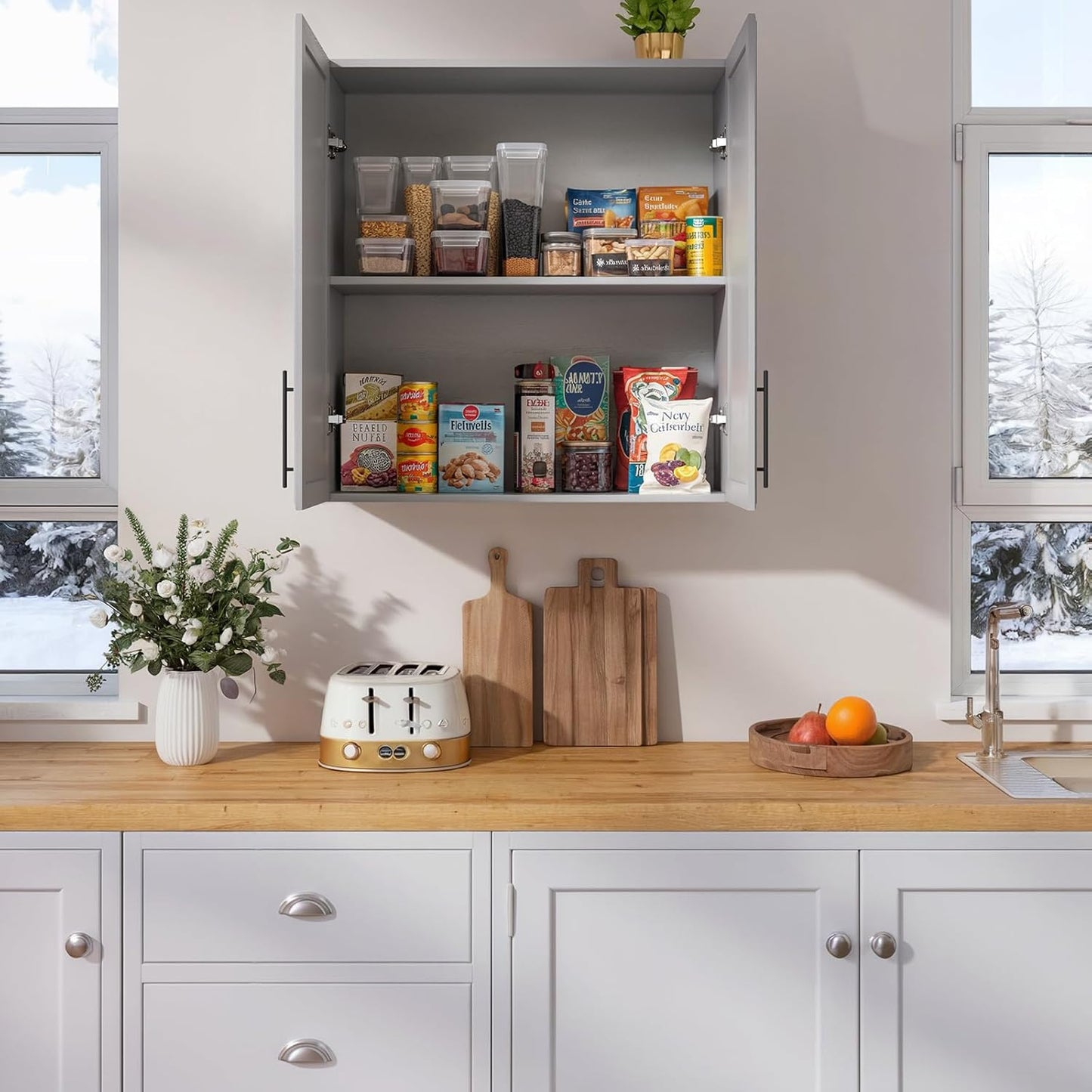 FIMELLO 30" Laundry Room Cabinets Wall Mounted, Ashen Gray