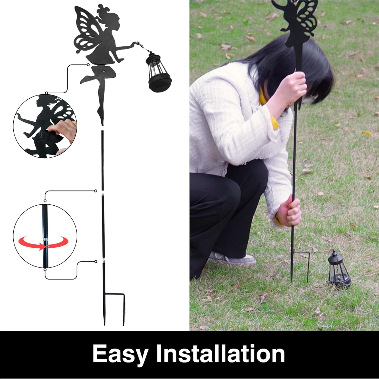 Fairy Garden Accessories Halloween Decorations Lawn Ornaments 1 Pair - Solar Lights Outdoor Garden Statue, Metal Stakes Decorative Figurines for Yard Decor, Patio (Type A Warm Lighting)