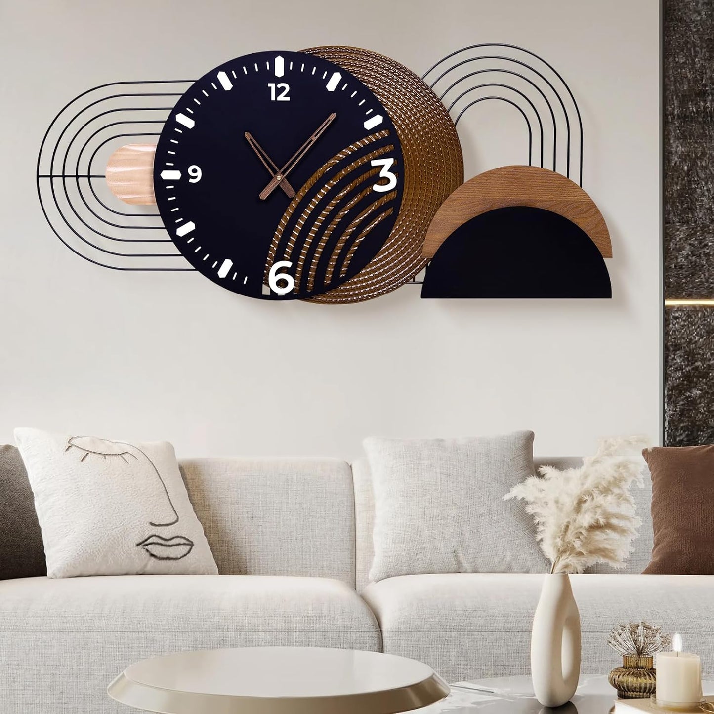 Extra Large Wall Clock, Modern Iron and Metal Decorative Clocks for Living Room, Silent Non-Ticking Big Hanging Clock, Battery Operated Wall Decor Gift Idea-39.3X17.7inch