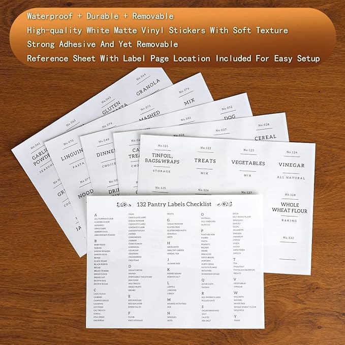 4 Pack Glass Jar with Airtight Wood Lid and White 132 Kichen Pantry Labels Preprinted - 38 Oz Clear Round Glass Food Storage Containers set For Cereal Rice Sugar