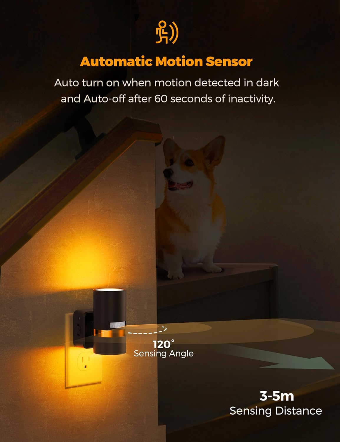 L LOHAS LED Motion Sensor Night Light Plug in, Night Lights Plug into Wall with Adjustable Brightness, 1600K Amber Light, 1W Energy-Saving Nightlight for Bathroom Bedroom Kitchen Hallway, 2 Pack