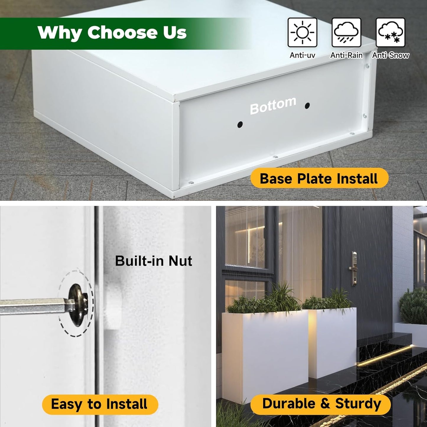 Galvanized Steel Metallic Heavy Planter for Outdoor Plants Metal Outdoor Planter Spliced Flower Box with Partitions for Outside,Indoor,Garden (White, 30 * 12 * 24)