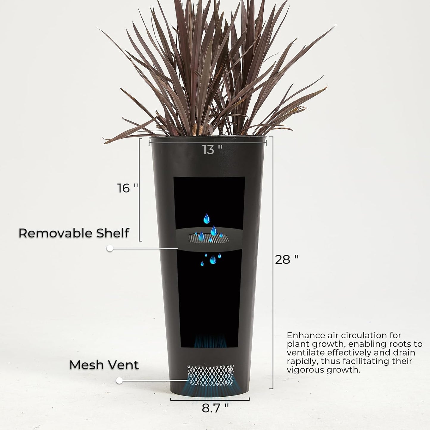 2-Pack 28" Tall Metal Planters - Heavy-Duty Round Flower Pots with Built-in Drainage + Rustic Industrial Finish, All-Climate Deck & Patio Ready Indoor/Outdoor Multi-Scene Garden Vessels