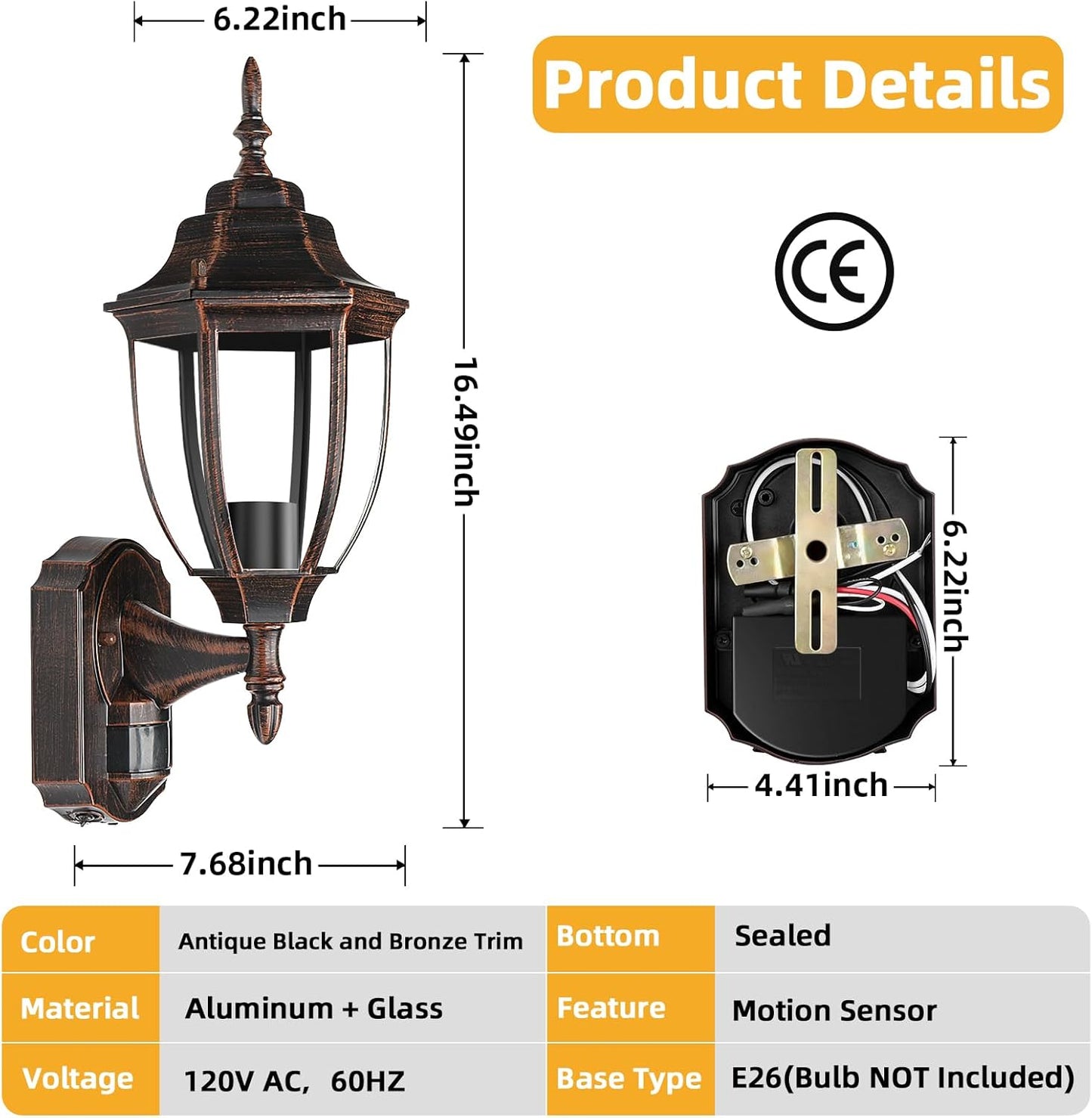 Lamomo Outdoor Wall Sconce, 2 Pack Dusk to Dawn Motion Sensor Light Fixtures, Exterior Aluminum Waterproof Porch Lights for Patio Front Door Garage