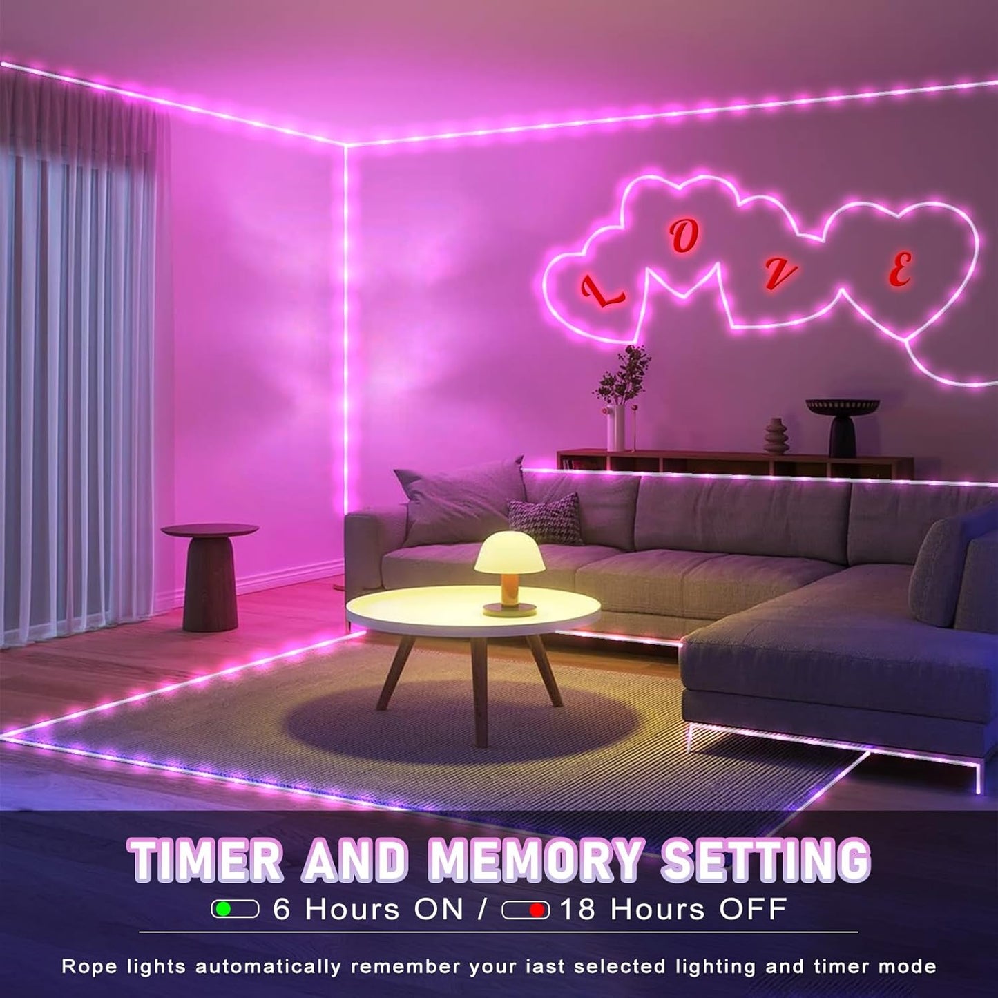 100FT 300 LED Rope Lights Outdoor, Connectable and Flexible Tube Lights with 8 Modes, Waterproof Rope Lighting Indoor for Deck, Garden, Backyard, Pool, Patio, Pool, Camping Decorations - Pink