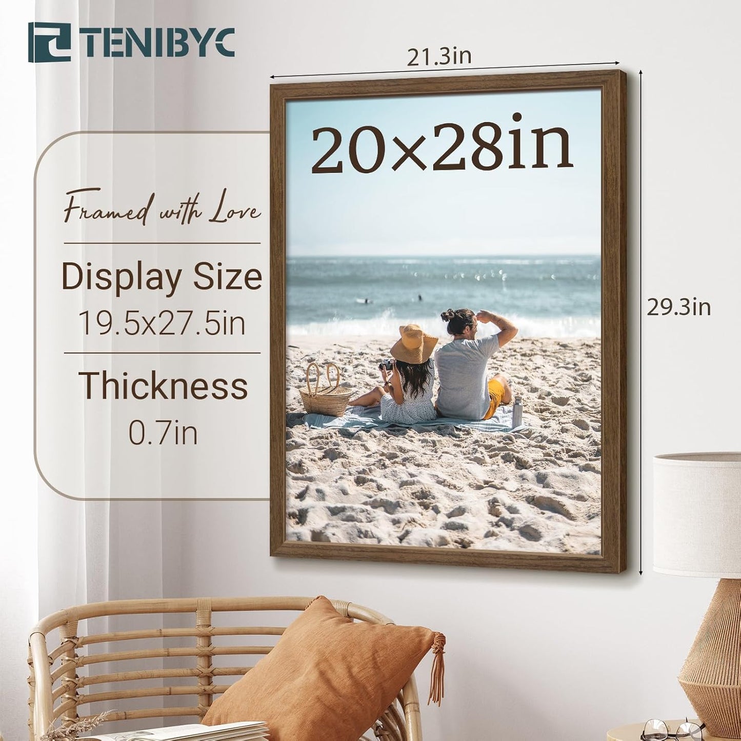 20x28 Picture Frame Set of 3 - Brown Woodgrain, Wood Poster Frame, Gallery Frame - Wall Hanging