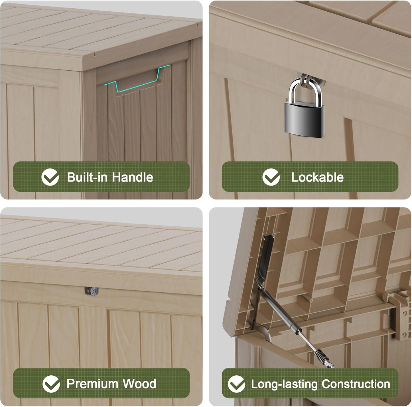 120 Gallon Outdoor Storage Box – Waterproof Deck Box for Patio & Garden,Light Brown