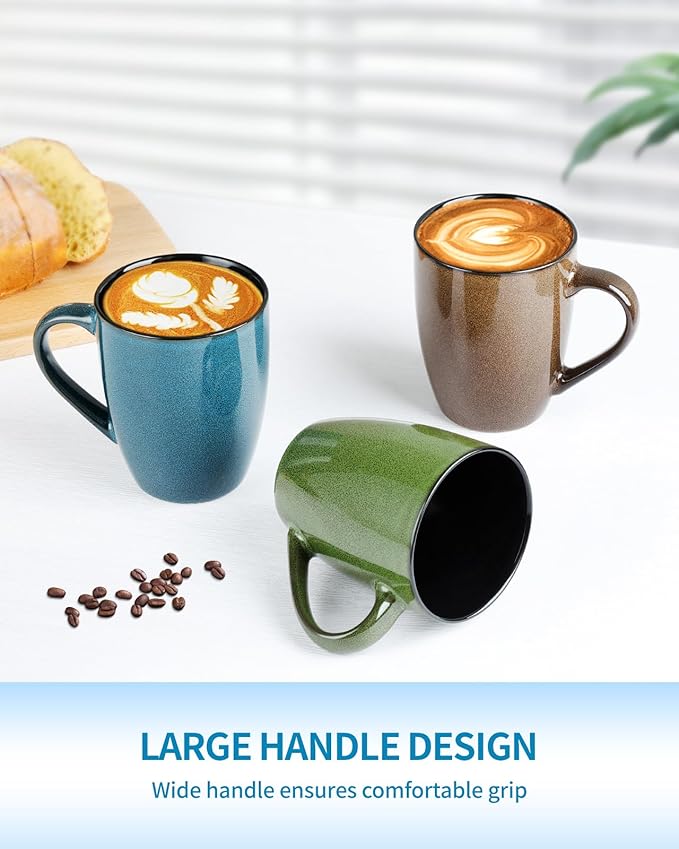 Ceramic Mugs 12oz,Large Ceramic Coffee Cups for Men, Women, Dad, Mom, Modern Coffee Mugs With Handle For Tea,Latte,Cappuccino,Cocoa. (Green 1 Pack)