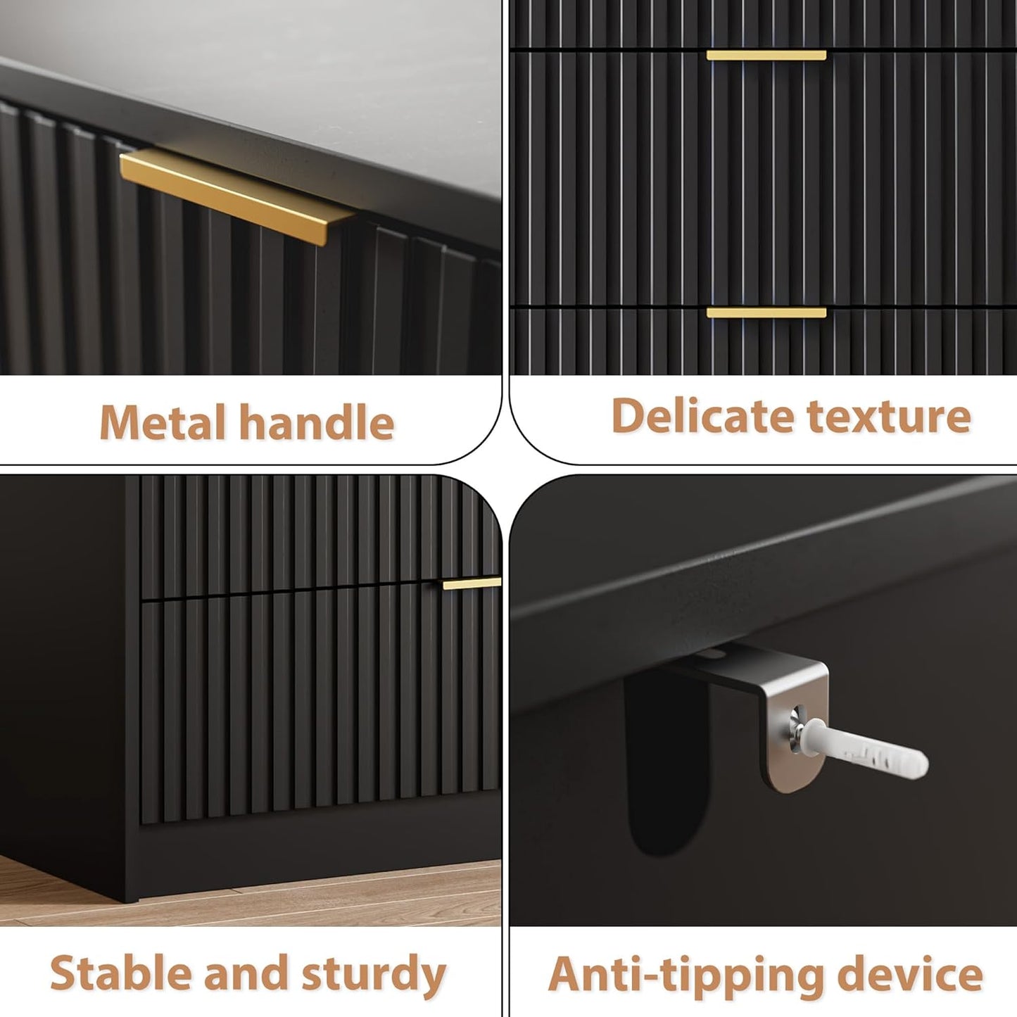 5 Drawer Dresser for Bedroom, Tall Dresser Chest of Drawers with Gold Handles, 32 Inch Wide Nightstand with for Bedroom, Living Rooms, Offices, and Entryways, Black