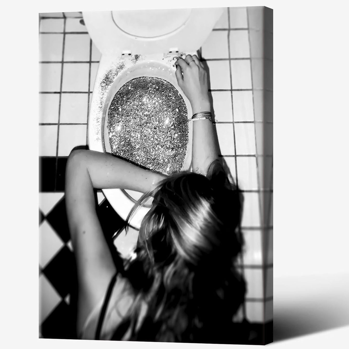 Funny Bathroom Wall Art Black and White posters Bar Disco Party prints painting Girls Bathroom Canvas wall art Funky aesthetics Teen Girl Bedroom wall decor for 12x16in Framed