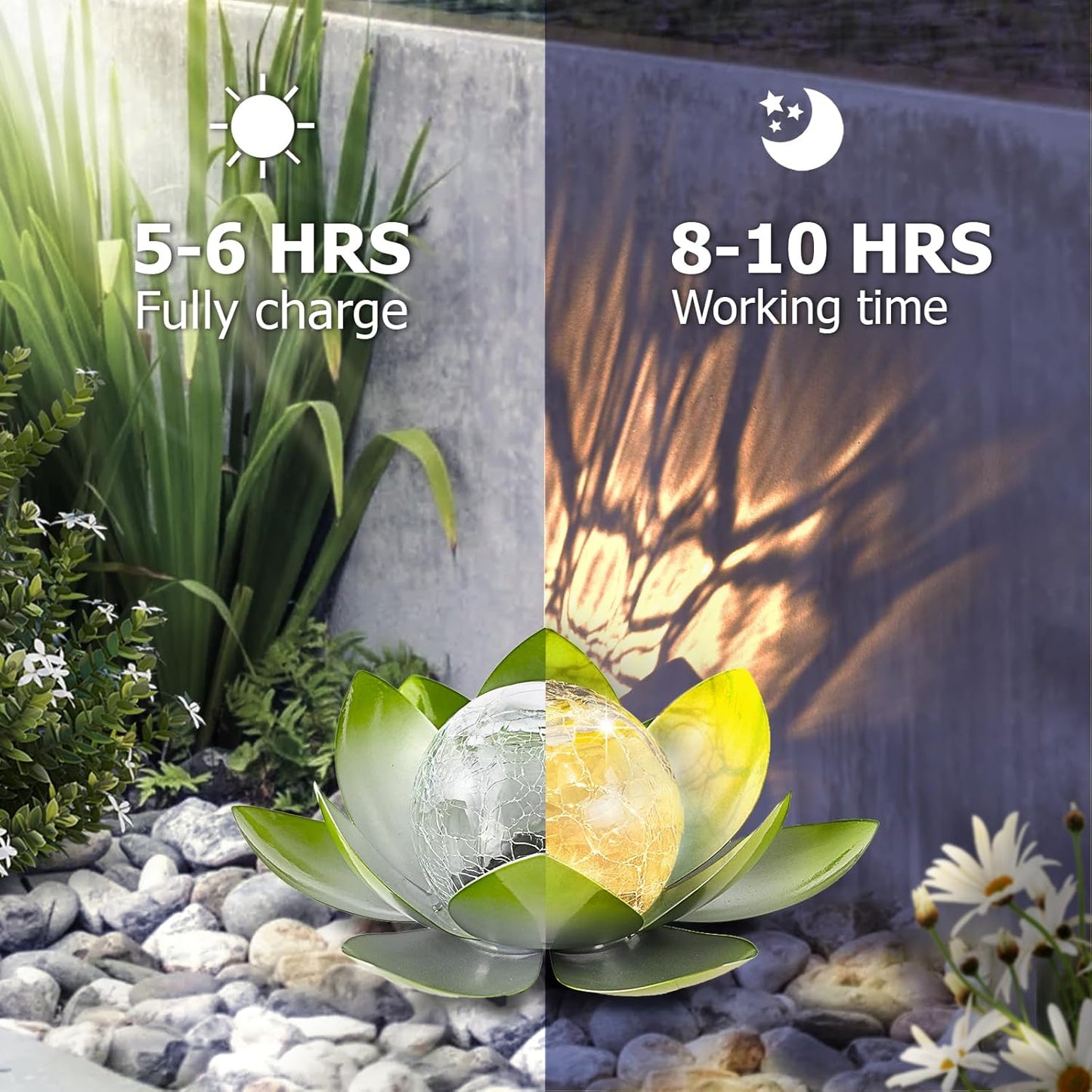 Garden Solar Light Outdoor(2Pack),Crackle Globe Glass Lotus Decoration, Waterproof Metal LED Flower Lights for Patio,Lawn,Walkway,Tabletop,Ground